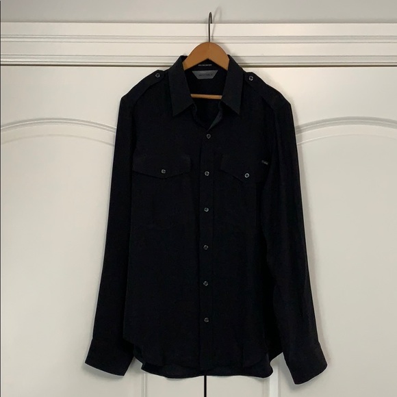 ❤️Mother Cadet Lover Black Silk Button Down Shirt - Picture 2 of 5